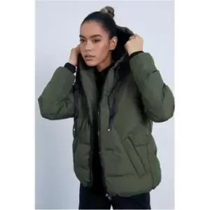 Image of I Saw It First Khaki Padded Coat With Quilt Detail And Hood - Green