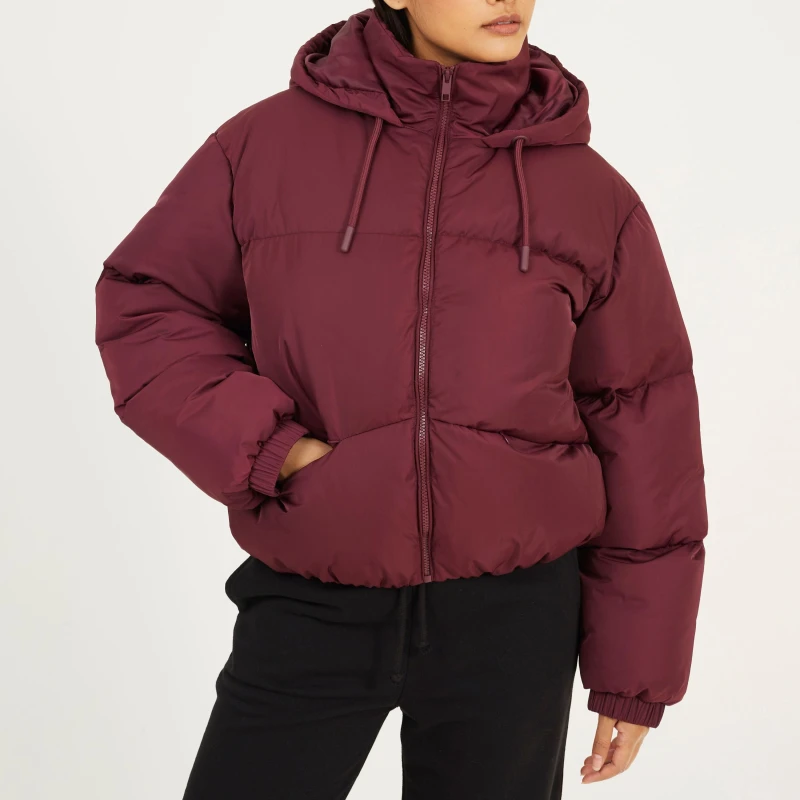 Image of Brave Soul Womens Oversized Fit Short Puffer Jacket Burgundy female 12 (M)