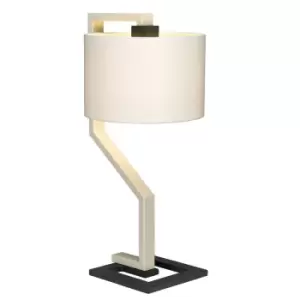Image of Table Lamp Light Ivory Shade Cream And Dark Grey Painted Metal Base LED E27 60W
