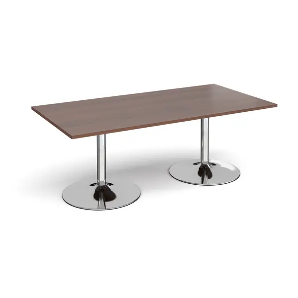 Image of Trumpet Base Rectangular Office Boardroom Table - Walnut - Chrome Base - W2000mm