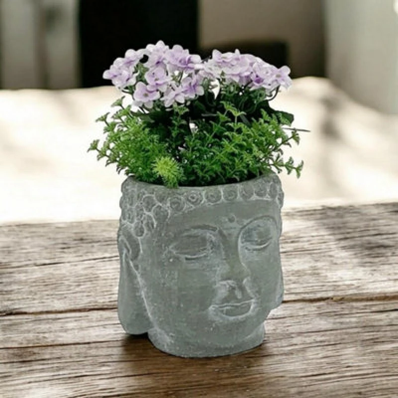 Image of MSL 17CM GREY CEMENT BUDDHA FLOWER POT