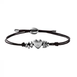 Image of Fossil Stainless Steel Stone Set Heart Leather Cord Bracelet