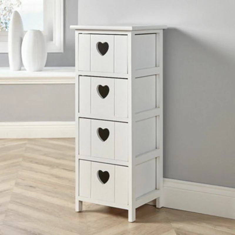 Image of Home Source Love 4 Drawer Chest Storage Unit White