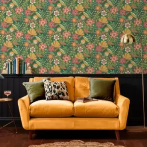 Image of Envy - Oopsy Daisy Forest Green Floral Wallpaper - Green