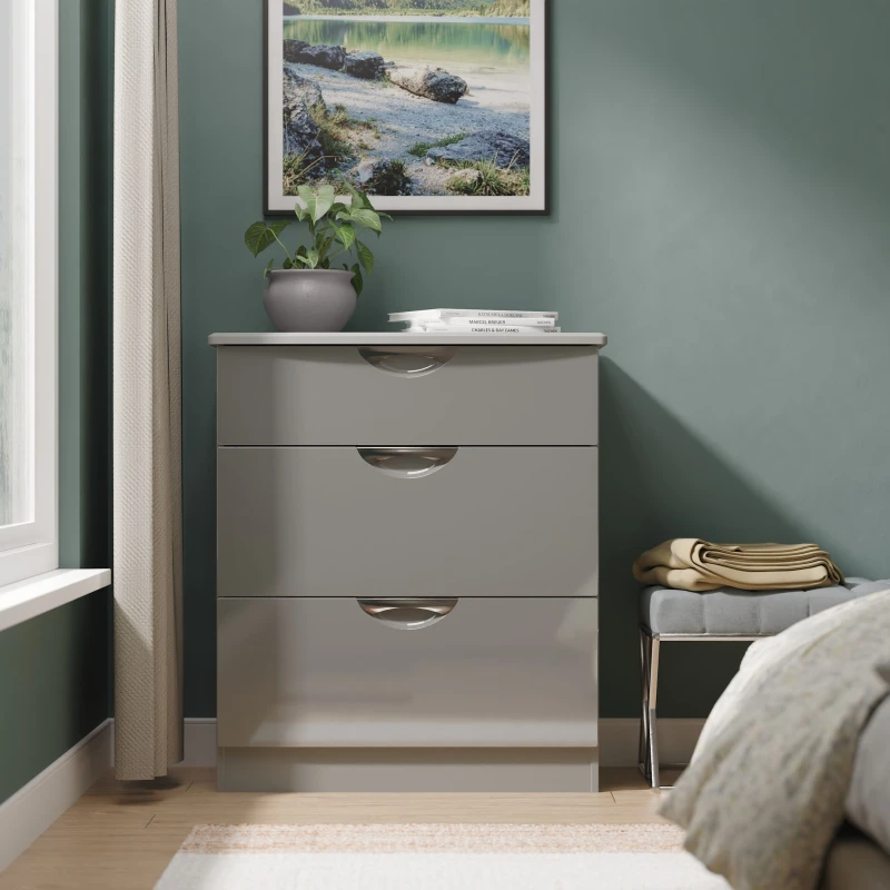 Image of Camden 3 Drawer Deep Chest in Grey Gloss & Dusk Grey - Ready Assembled - Lewis's Home TJ Hughes 5056812206975