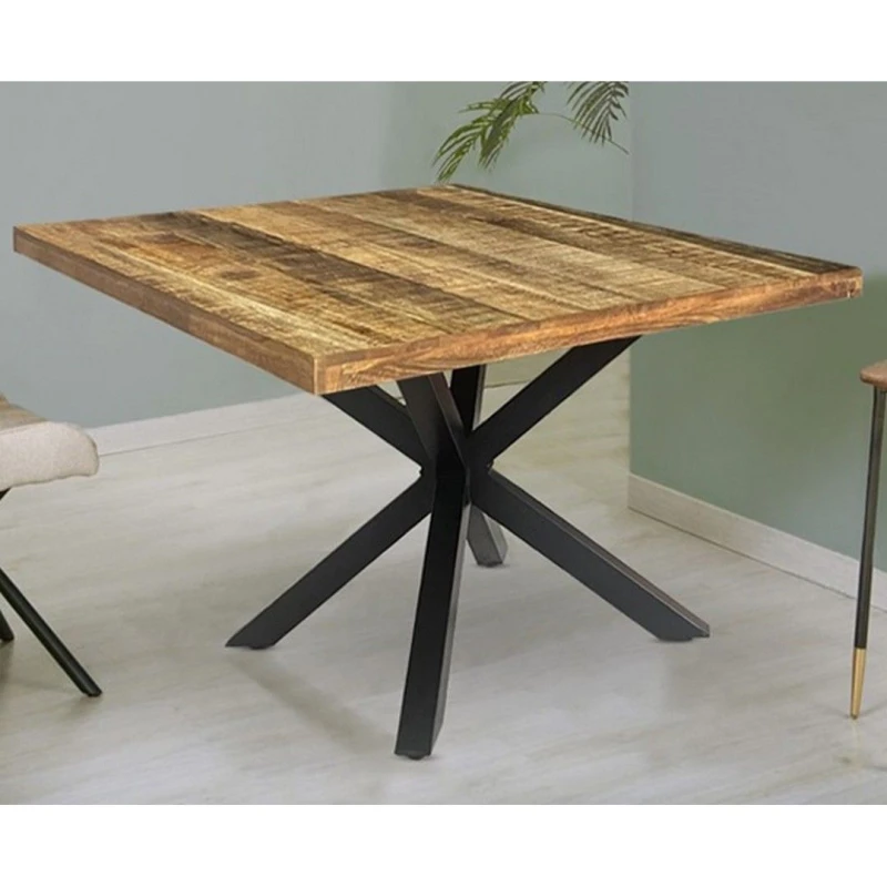 Image of Jaipur Furniture Ltd Industrial Square X Leg Dining Table - Mango Wood/Iron - L140 x W140 x H76cm - PP Sawn Finish - Assembly Required in Brown Brown