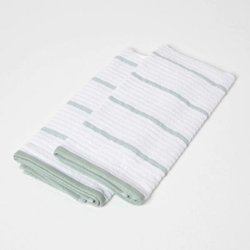 Image of Homescapes Sage Green Cotton Tea Towel Set of Two Green unisex
