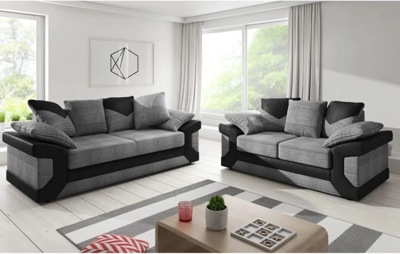 Image of LUXURY LIFE Dino Fabric Cord Sofa Set Grey unisex
