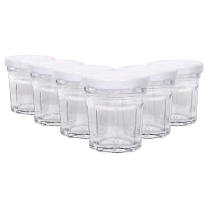 Image of Argon Tableware Glass Jam Jars With White Lids - 30ml - Pack Of 6