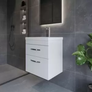 Image of Nuie - Athena Wall Hung 2-Drawer Vanity Unit with Basin-2 500mm Wide - Gloss White