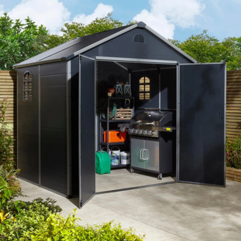 Image of Rowlinson Airevale 8X6 Plastic Apex Shed Dark Grey With Foundation Kit, Grey AI86APXDGFKI