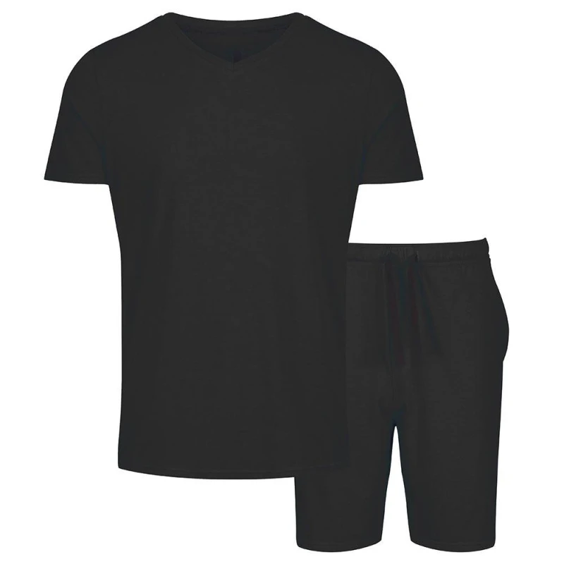 Image of Light and Shade and Shade & - Mens Pyjama Set V-Neck Tee Short - Black L
