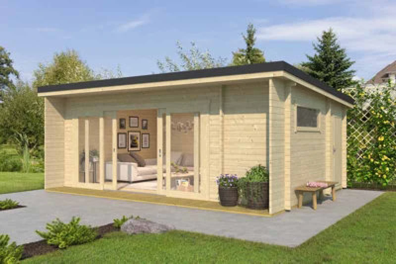 Image of Lasita Maja Java-Log Cabin, Wooden Garden Room, Timber Summerhouse, Home Office - L648 X W470 X H245.1 Cm