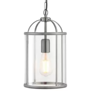 Image of Hanging Ceiling Pendant Light Nickel & Glass Lantern Box Shade Lamp Bulb Holder