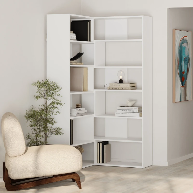 Image of DECORTIE Decortie Molly Modern Corner Multipurpose Bookcase Display Unit No. 4 Tall 178.6cm - White M.KT.02.12716.2
