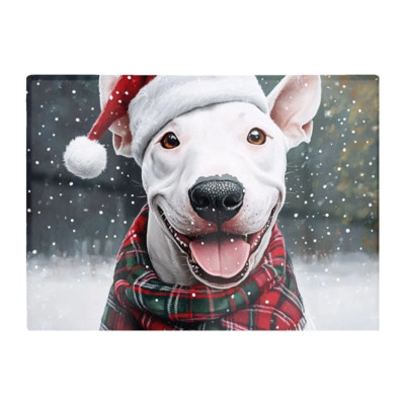 Image of Warren Reed Designer Christmas English Bull Terrier Dog Glass Chopping Board