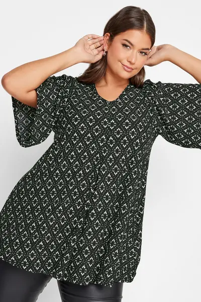 Image of Yours Abstract Pleat Angel Sleeve Swing - Black Size 18, Women