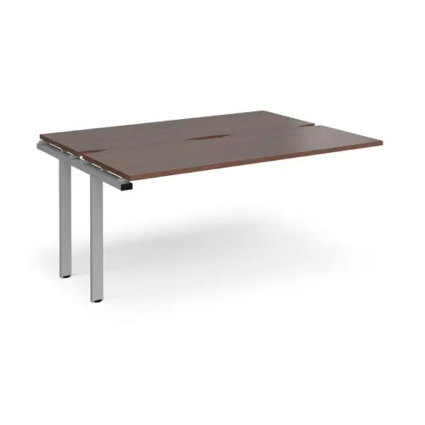 Image of Adapt Bench Desk Add On 2 Person Rectangular Desks 1600mm Walnut Tops With Silver Frames 1200mm Depth Adapt Walnut E1612-AB-S-W