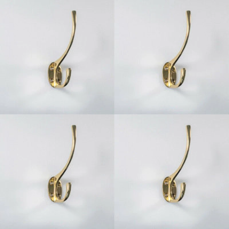 Image of Loops 4x Victorian Hat & Coat Hook on Oval Backplate 64mm Projection Polished Brass Metallics