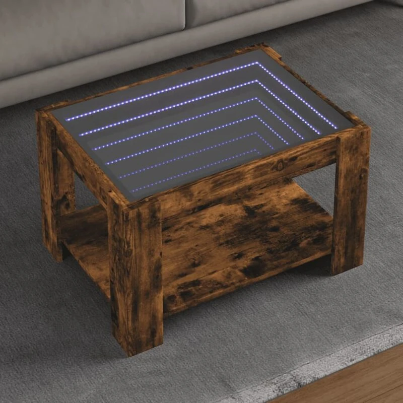 Image of vidaXL Coffee Table with LED Smoked Oak 73x53x45cm Engineered Wood, Brown 847550