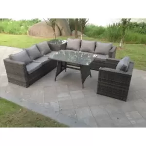 Image of Fimous 7 Seater Rattan Corner Sofa Lounge Sofa Set With Dining Table And Side Table
