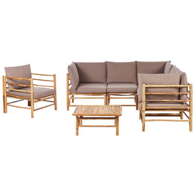 Image of Beliani Garden Lounge Set With Table 6 Seater Cerreto Bamboo Wood Taupe