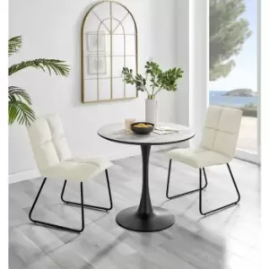 Image of Furniturebox UK - Furniturebox Elina White Marble Effect Modern 80cm Round Dining Table & 2 Cream Menen Velvet Chairs