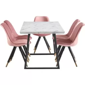 Image of 7 Pieces Life Interiors Sofia Toga Dining Set - an Extendable White Rectangular Wooden Dining Table and Set of 6 Pink Dining Chairs - Pink