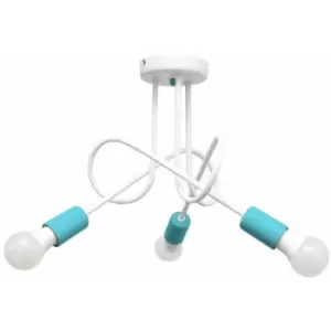 Image of Helam Oxford Multi Arm Semi Flush Ceiling Light White, Turqouise 50cm