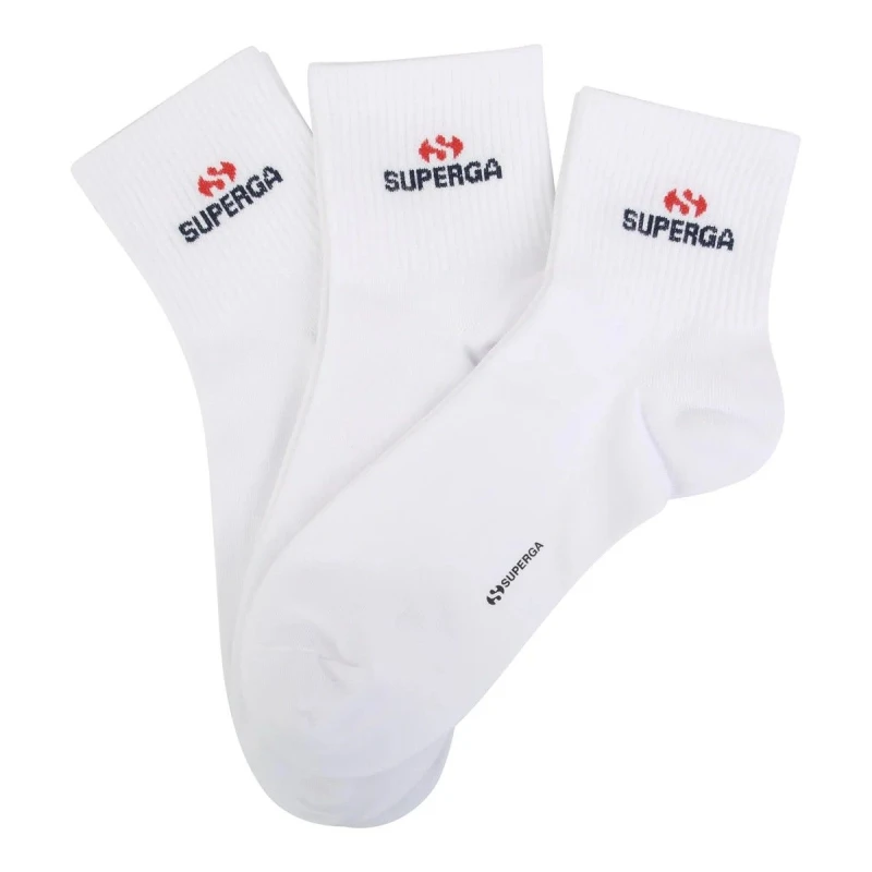 Image of Superga Mens Logo Ankle Socks (Pack Of 3) in White Size: Medium White Male M