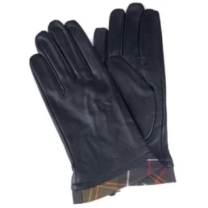 Image of Barbour Ladies Tartan Trimmed leather Gloves Black/Classic Tartan Large