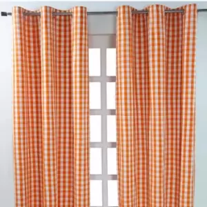 Image of HOMECAPES Cotton Orange Block Check Gingham Eyelet Curtains 117 x 137cm - Orange