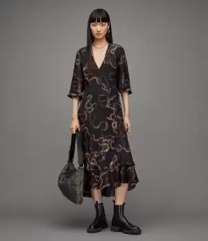 Image of AllSaints Womens Delana Tempest Dress, Deep Green, Size: 8