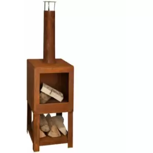Image of Esschert Design Outdoor Fireplace with Firewood Storage Rust FF298 - Brown