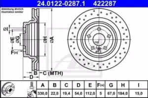Image of ATE Brake disc MERCEDES-BENZ 24.0122-0287.1 1664230412,A1664230412 Brake rotor,Brake discs,Brake rotors