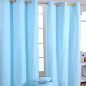 Image of Homecapes Plain Blue Cotton Eyelet Curtains 117 x 137cm - Blue