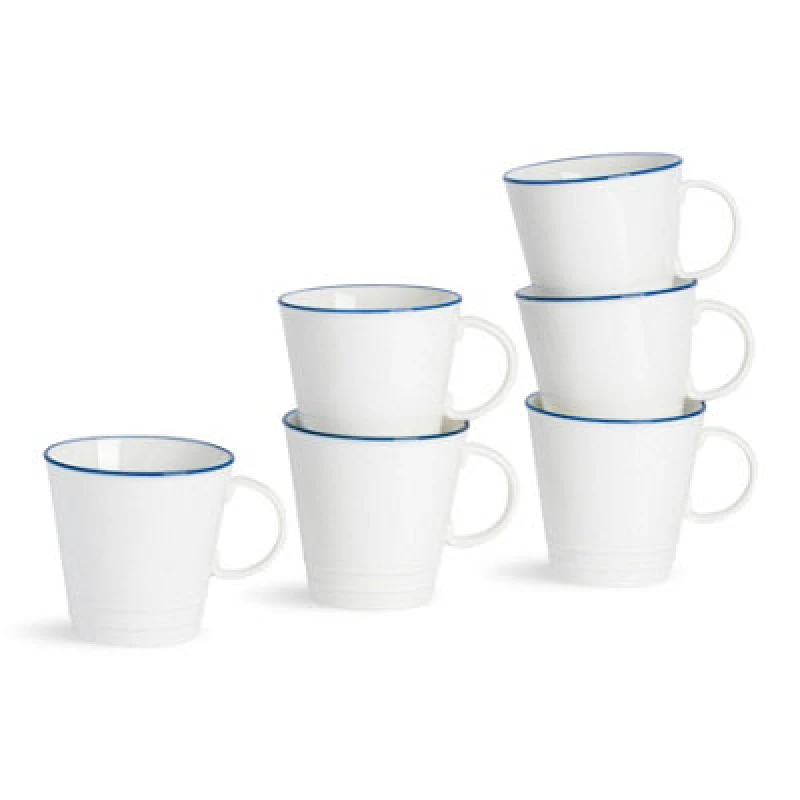 Image of Nicola Spring 270ml Farmhouse Teacups - Set Of 6 Porcelain Tea Cups Rustic Cottage Drinkware With Rolled Rim & Comfort Handle