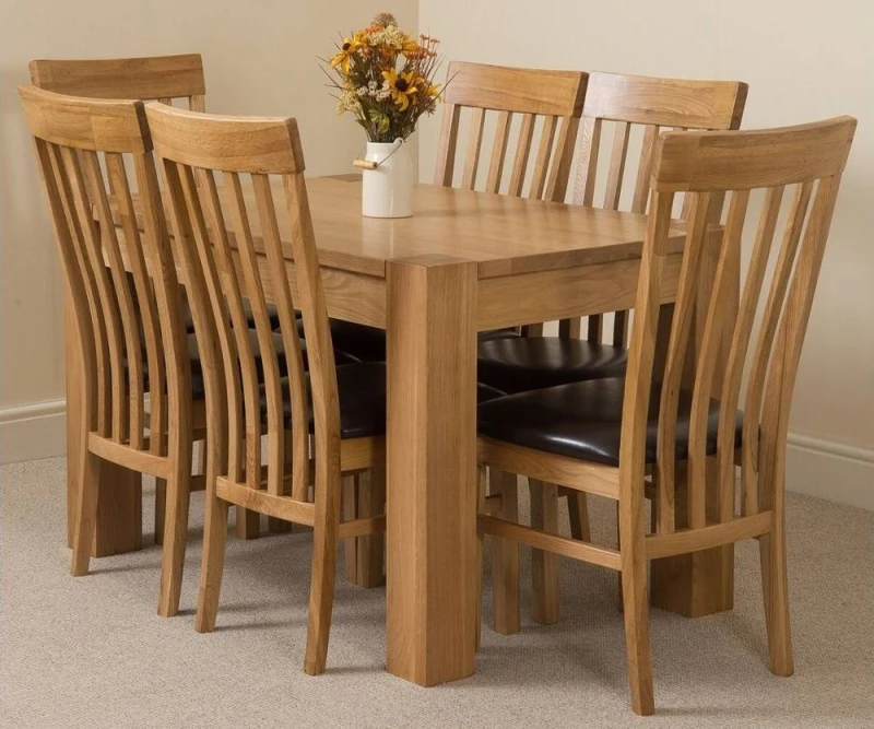 Image of Thats Furniture Kuba 125 x 80cm Chunky Oak Small Dining Table & 6 Harvard Chairs in Brown Brown Unisex 125 x 80 cm