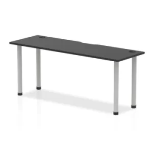 Image of Impulse Black Series 1800 x 600mm Straight Table Black Top with Cable Ports Silver Leg