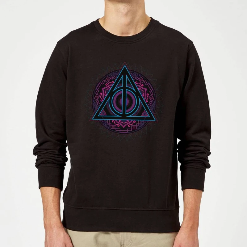 Image of Harry Potter Deathly Hallows Neon Sweatshirt - Black - L