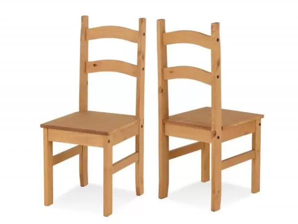 Image of Seconique Budget Mexican Set of 2 Pine Wooden Dining Chairs