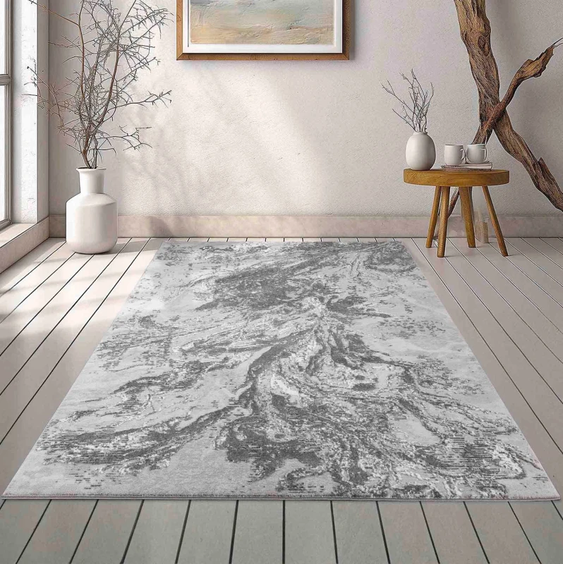 Image of Modern Abstract Water Flow Grunge Texture Area Rugs Grey 200X290 Cm