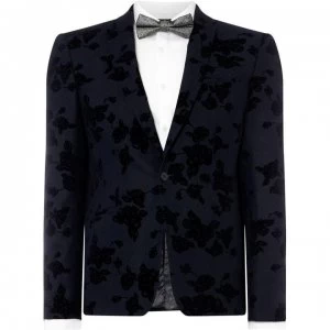 Image of Label Lab Colada Floral Flocked Suit Jacket - Navy