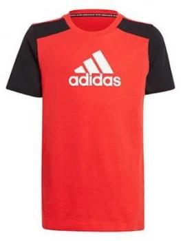 Image of adidas Boys Junior Badge Of Sport T-Shirt - Red/Black, Size 7-8 Years