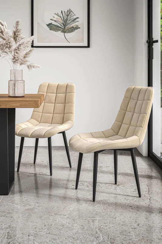 Image of More4Homes Set of 4 Nova Modern Velvet Dining Chair Padded Seat Metal Legs Beige