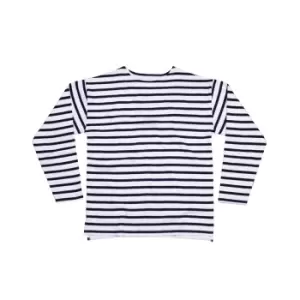 Image of One By Mantis Unisex Adults Long Sleeve Breton Stripe T-Shirt (L) (White/Navy)
