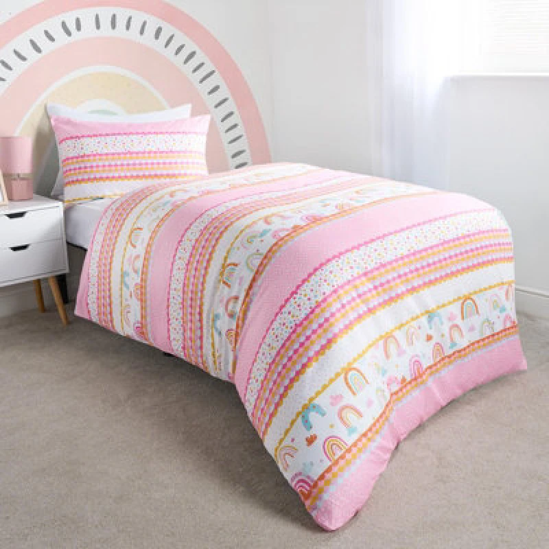 Image of OHS OHS Rainbow Duvet Cover Bedding Set Quilt Pillowcase Reversible in White Size: Single White Single Unisex 5027434200283