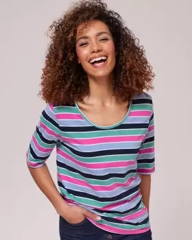 Image of Cotton Traders Womens ½ Sleeve Print Jersey Top in Blue