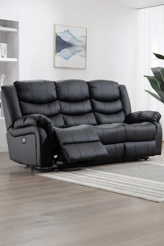 Image of More4Homes Seattle Electric High Back Bonded Leather Recliner 3 Seater Sofa (Black)