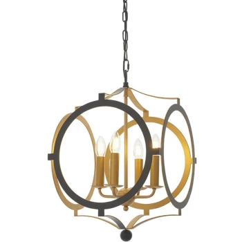 Image of Merano Vicenza 4 Light Ceiling Pendant Matt Black & Gold Paint